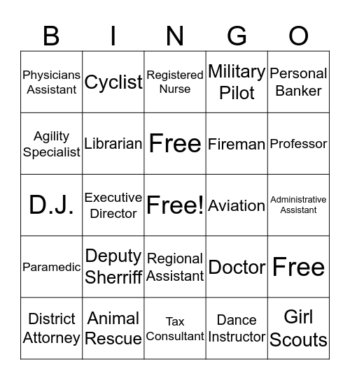 Career Day  Bingo Card