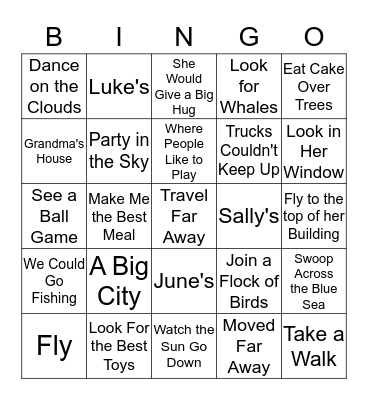 If I Could Fly Bingo Card