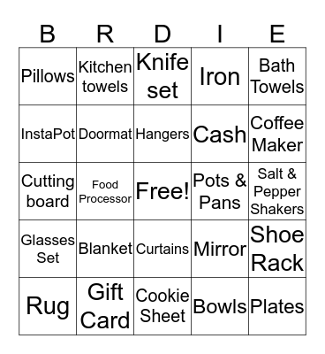 Bridal Bingo Card