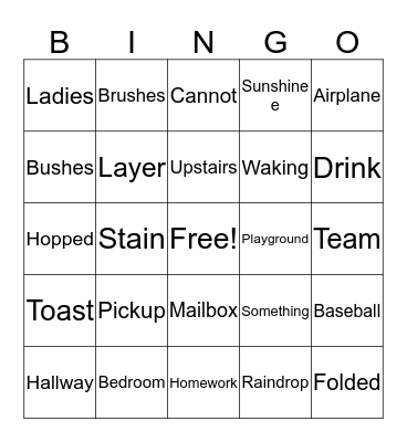 Spelling Words 1/28 Bingo Card