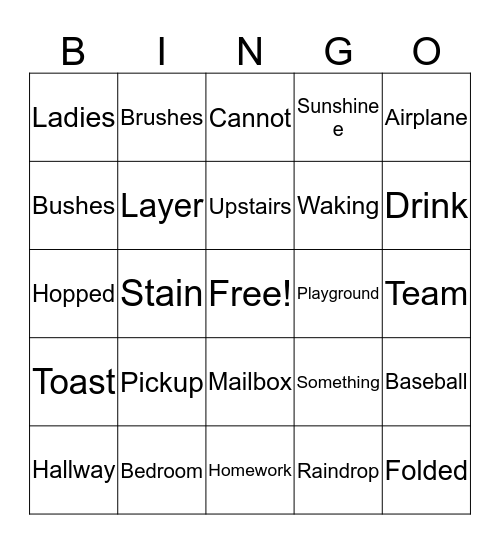 Spelling Words 1/28 Bingo Card