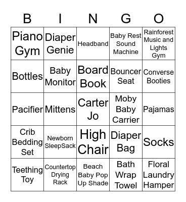 Kaitlyn & Anthony's Baby Shower Bingo Card