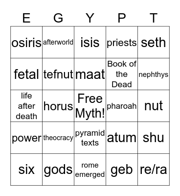 Egyptian Mythology Bingo Card