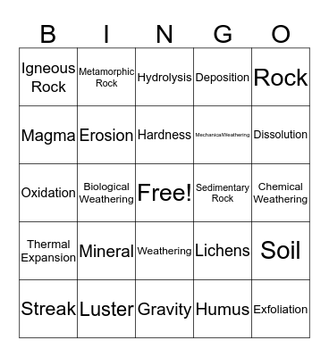 Bingo Vocabulary Bingo Card