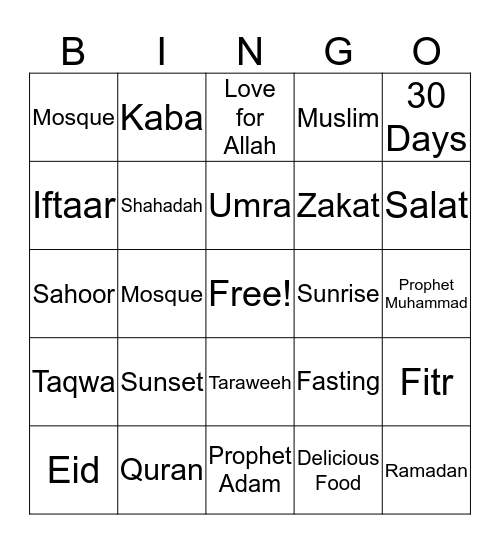 Ramadan Bingo Card