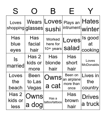Sobeys Bingo Card