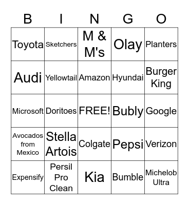 SUPERBOWL COMMERCIAL BINGO Card