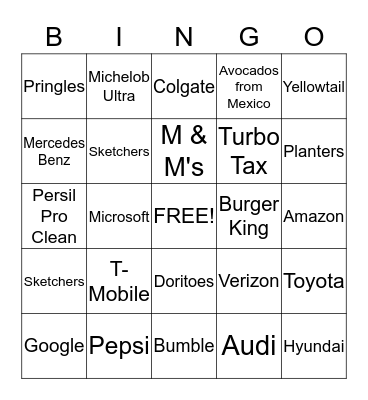 SUPERBOWL COMMERCIAL BINGO Card