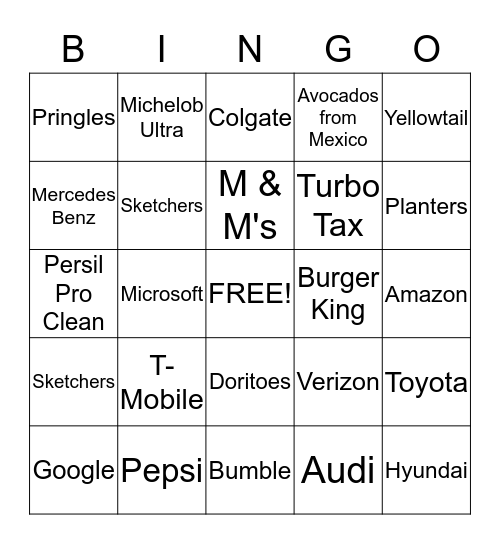 SUPERBOWL COMMERCIAL BINGO Card