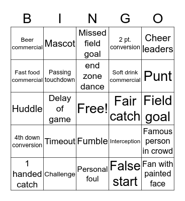 SUPER BOWL 2019 Bingo Card