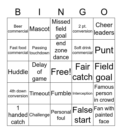 SUPER BOWL 2019 Bingo Card