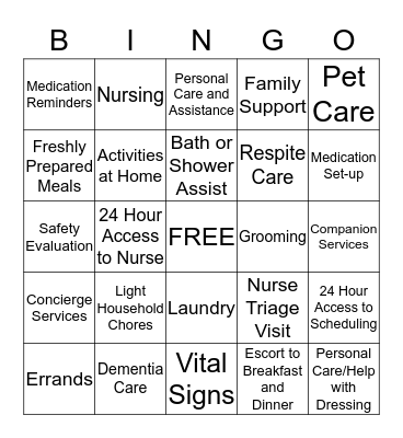 Homecare Bingo Card