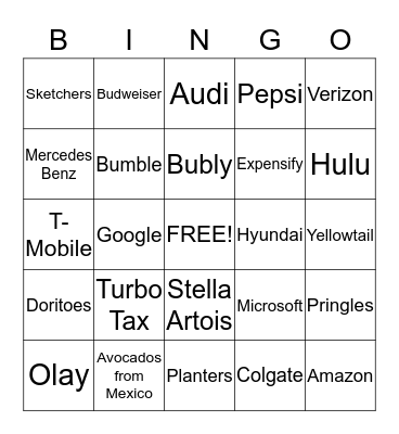 SUPERBOWL COMMERCIAL BINGO Card