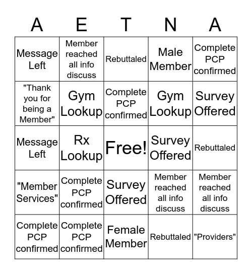 Welcome Call Bingo Card