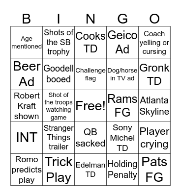 Super Bowl XLIII Bingo Card