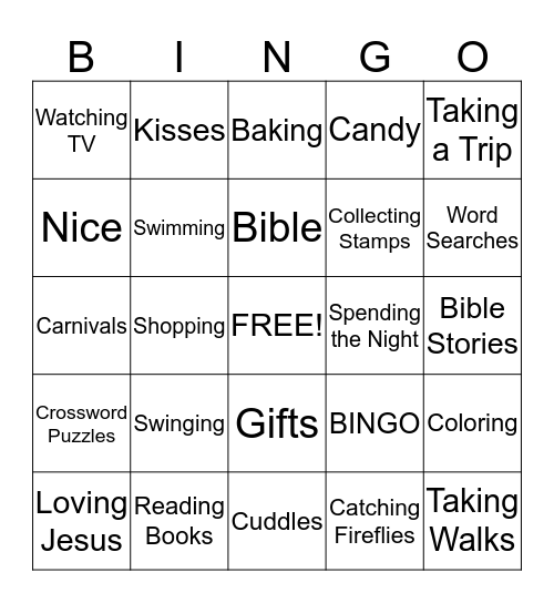 Grandparent's Day Bingo Card