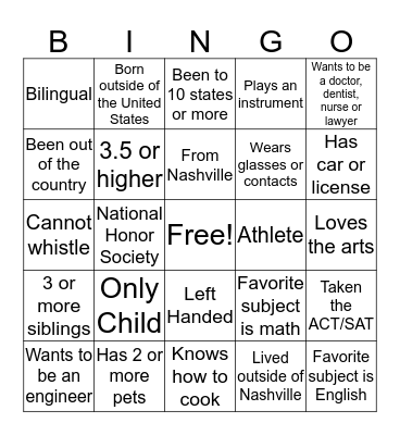 Honors College Bingo  Bingo Card