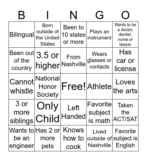 Honors College Bingo  Bingo Card