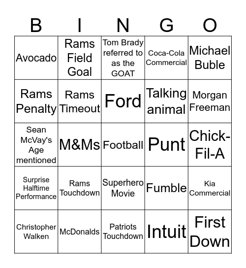 ULSM Super Bowl Bingo! Bingo Card