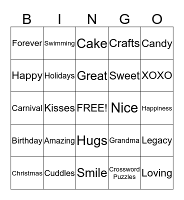 Grandparent's  Day  Bingo Card