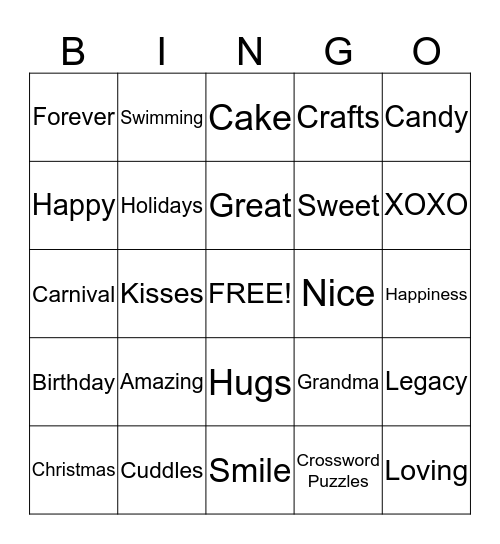 Grandparent's  Day  Bingo Card