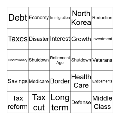 DEBT-O Bingo Card