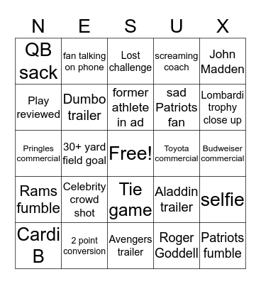 Super Bowl 53 Bingo Card