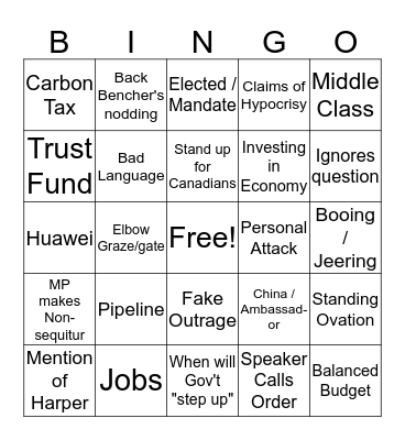 Question Period Bingo  Bingo Card