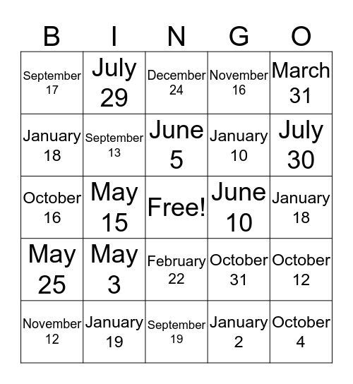 Fechas/Dates Bingo Card