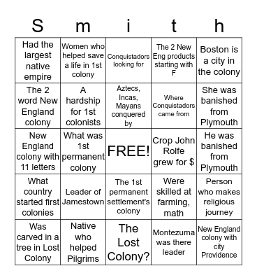 North America Settlement Bingo Card