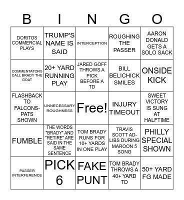 Superbowl Bingo Card