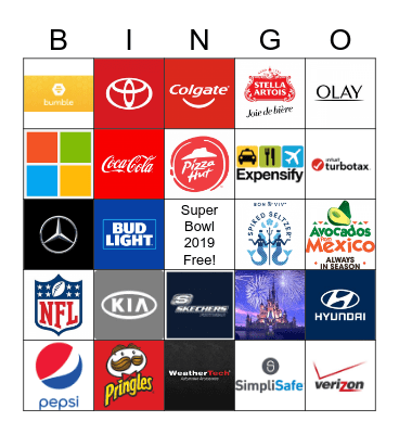 Super Bowl Ads 2019 Bingo Card