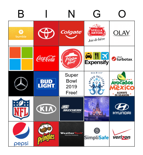 Super Bowl Ads 2019 Bingo Card