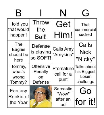 Super Bowl Franko Bingo Card