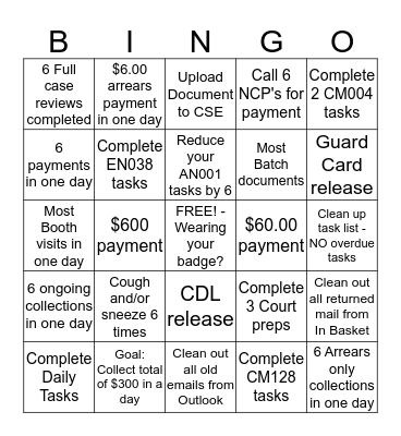 OPS 1 Bingo Card