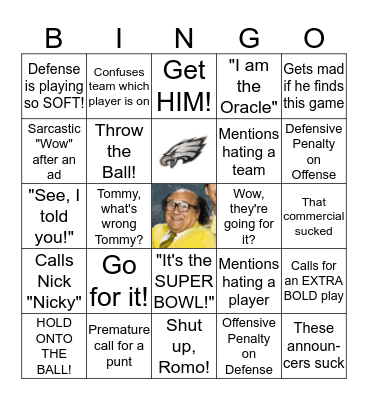 Super Bowl Franko Bingo Card