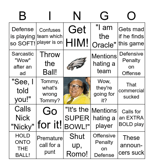 Super Bowl Franko Bingo Card