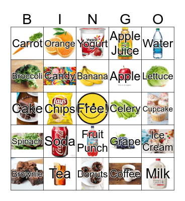 Good Foods/ Bad Foods Bingo Card