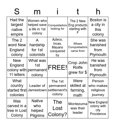 North America Settlement Bingo Card