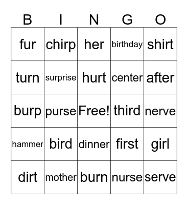 er               ur             ir        Bingo Card