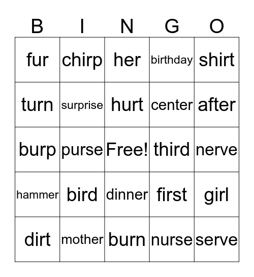 er               ur             ir        Bingo Card