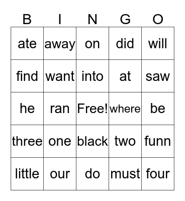 Cameron & Orlando's Sight Words Bingo Card
