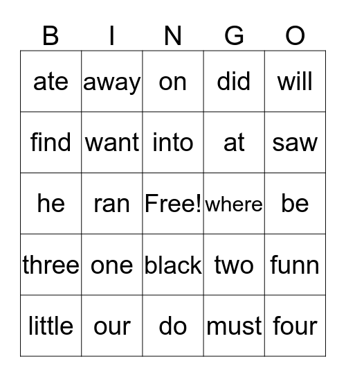 Cameron & Orlando's Sight Words Bingo Card