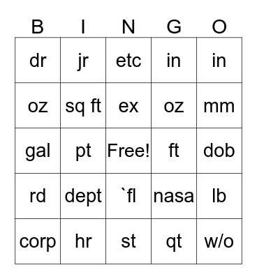 Untitled Bingo Card