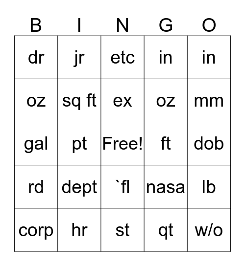 Untitled Bingo Card