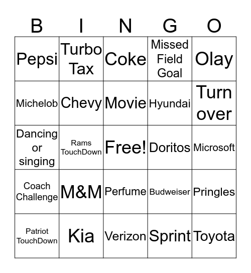 SuperBowl  Bingo Card