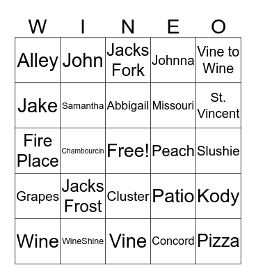 Viandel Vineyard Bingo Card