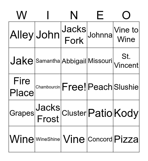 Viandel Vineyard Bingo Card