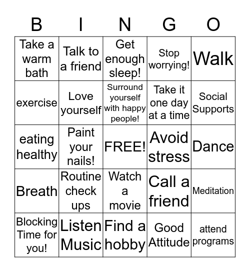 SELF CARE Bingo Card