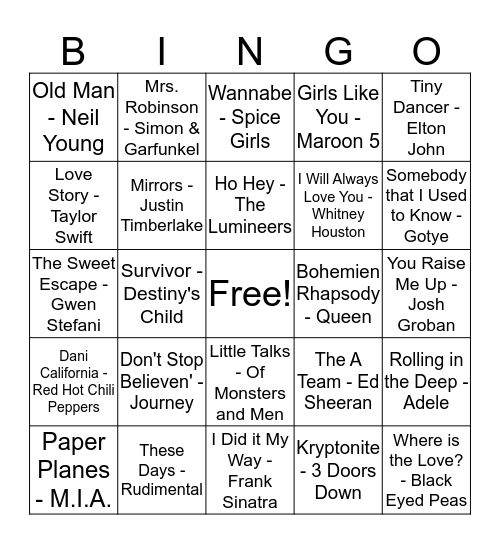Music BINGO Card